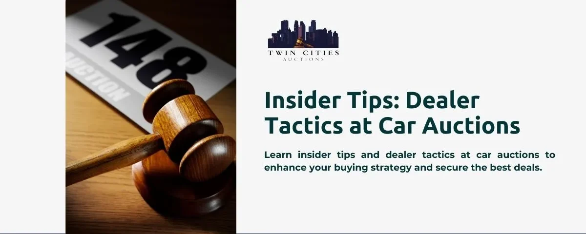 An auction gavel next to a card with the number 148, representing insider tips and dealer tactics at car auctions.