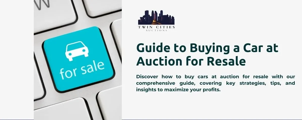 A keyboard button with a car symbol and the text "for sale," representing the concept of buying a car at auction for resale, as discussed in the Guide to Buying a Car at Auction for Resale.