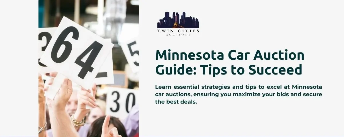 A crowd at a car auction in Minnesota, raising their number cards to place bids.