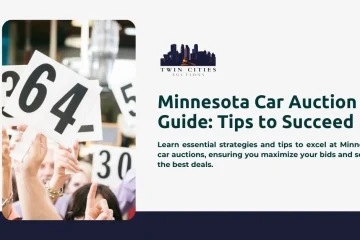 A crowd at a car auction in Minnesota, raising their number cards to place bids.