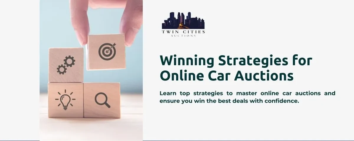 An image featuring four symbols representing winning strategies for online car auctions.