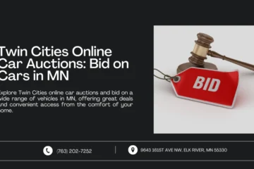 Image promoting Twin Cities Online Car Auctions: Bid on Cars in MN, featuring a gavel and a red 'BID' tag, symbolizing online car auction opportunities and great deals.