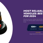 A gavel next to a small red toy car on a purple background with text reading "Most Reliable Used Vehicles: Best Picks for 2024" and stats: "10K+ Vehicles Sold" and "13,000+ Happy Customers."