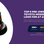 Featured image for Twin Cities Auctions with a gavel and toy car, highlighting the top pre-owned Toyota models at auctions.