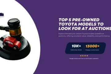 Featured image for Twin Cities Auctions with a gavel and toy car, highlighting the top pre-owned Toyota models at auctions.