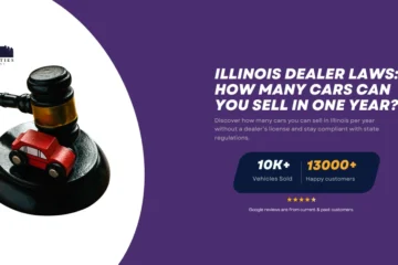 A judge's gavel with a small red toy car on it, symbolizing Illinois dealer laws and car sales regulations.