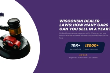 A judge's gavel with a small red toy car on it, symbolizing Wisconsin dealer laws and car sales regulations.