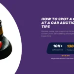 A judge's gavel with a small red toy car on the base, symbolizing vehicle auctions, alongside text about insider tips for spotting great car deals at auctions.