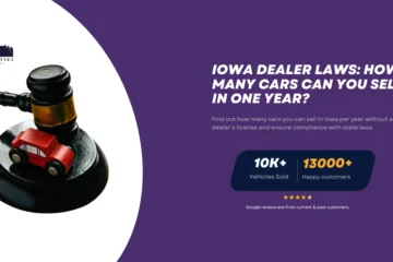 A judge's gavel with a small red toy car on it, representing Iowa dealer laws and car sales regulations.