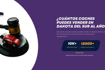 Un mazo de juez con un pequeño coche rojo de juguete, representando regulaciones sobre la venta de coches en Dakota del Sur. Logo de Twin Cities Auctions.