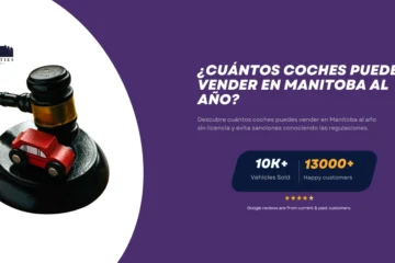 Un mazo de juez con un pequeño coche rojo de juguete, simbolizando las regulaciones sobre la venta de coches en Manitoba. Logo de Twin Cities Auctions.